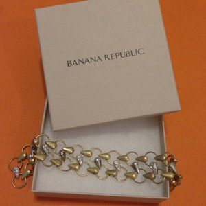 Banana Republic gold and silver tone chain link bracelet w crystal detail